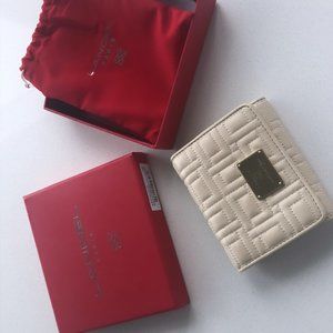 Lancel Leather Wallet TriFold Wallet in Beige NEW